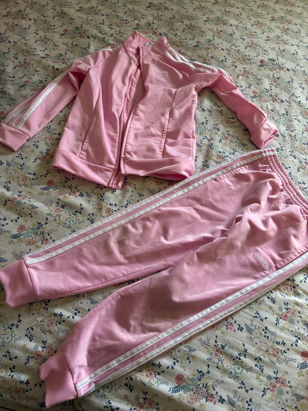 adidas Pink Girls' Tracksuit with White Stripe